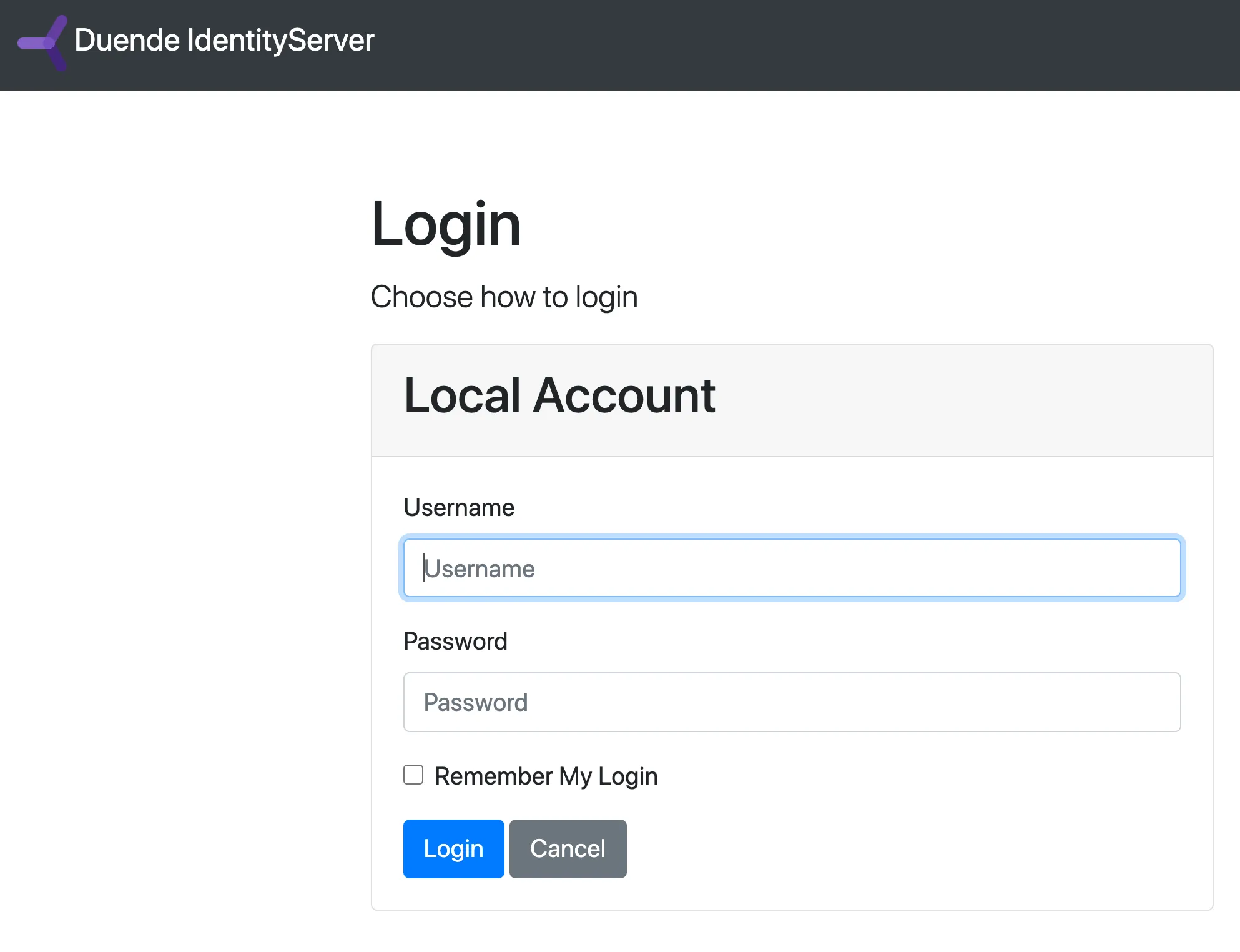 login screen for IdentityServer