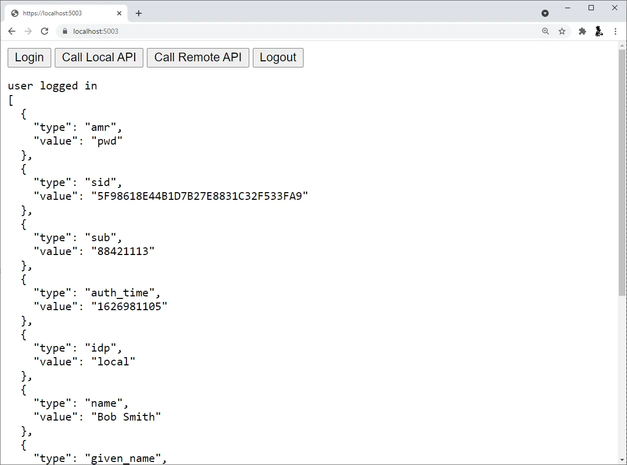 showing claims after the login action is invoked