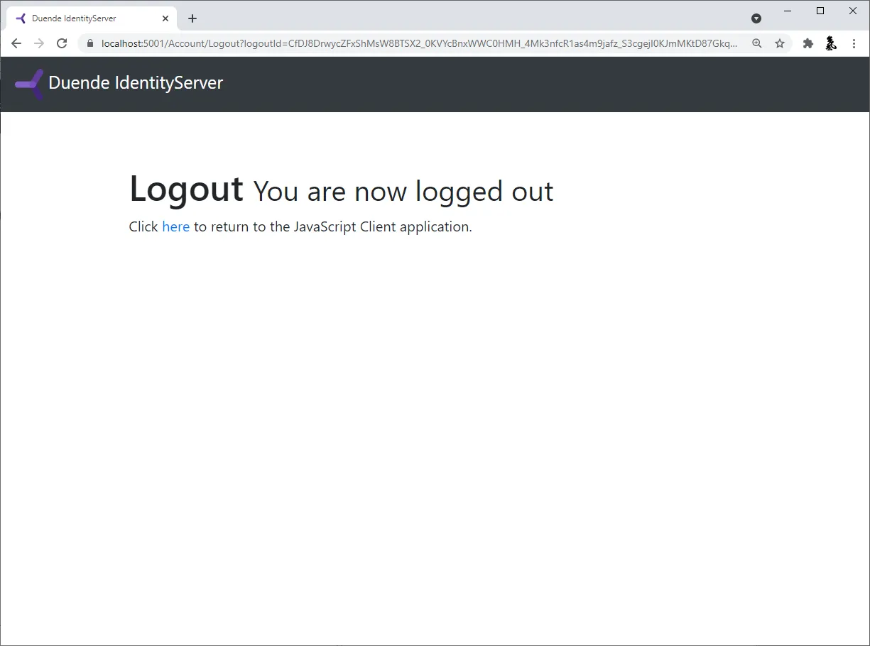 Showing the IdentityServer Logged Out view